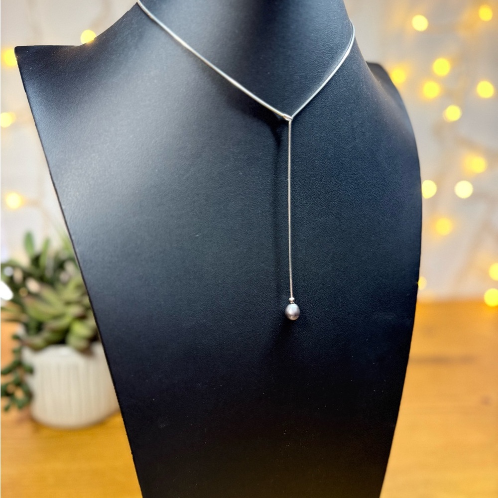 .925 Sterling & Faux Pearl Drop Necklace